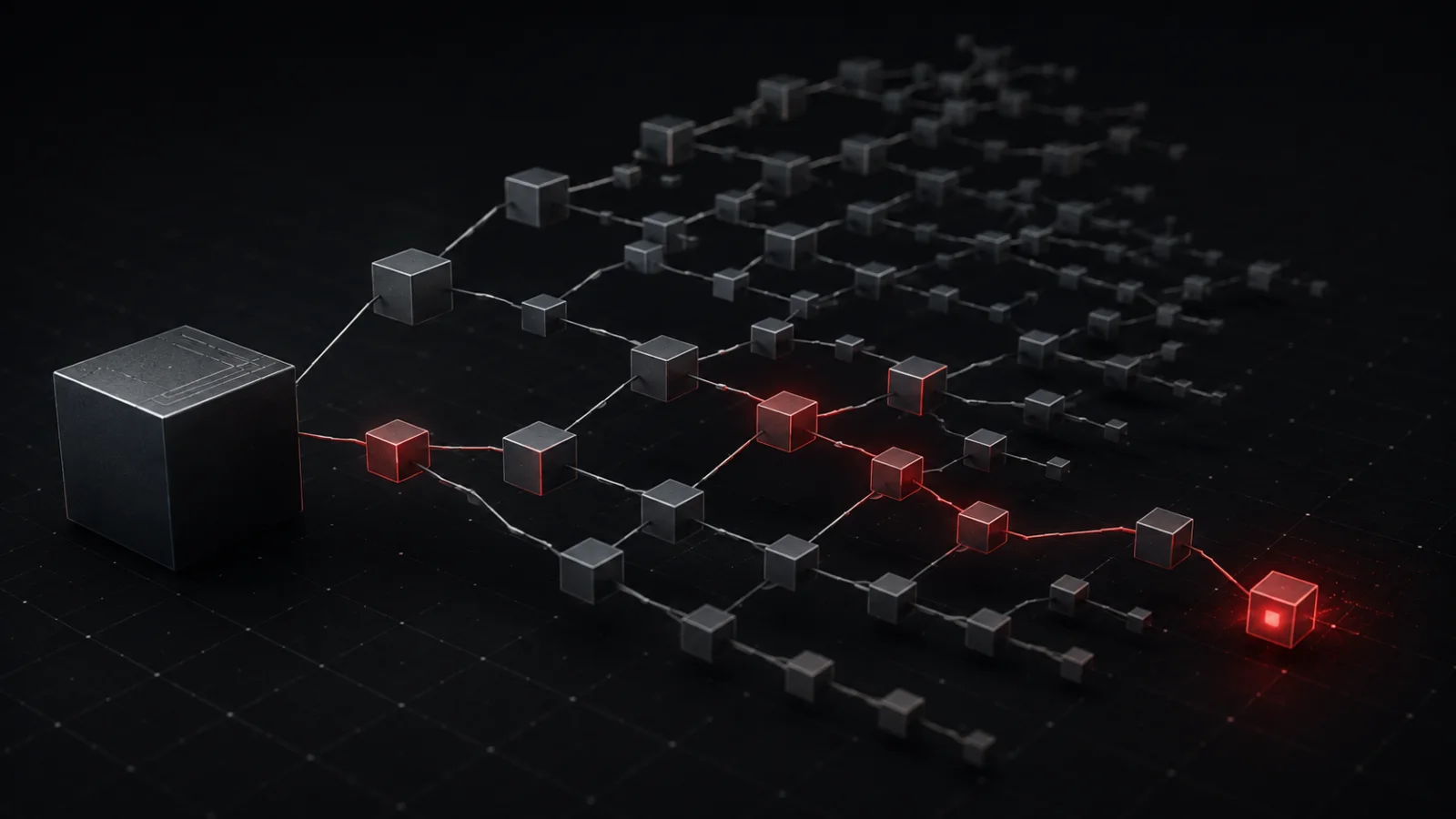 A highlighted dependency path traversing a deep package graph